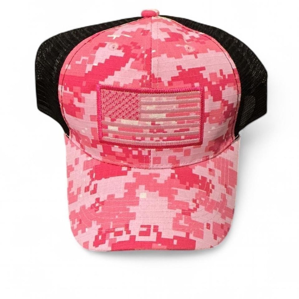 Unbranded Trucker Hat Unisex OS Pink New Digital‎ Camo American Flag Snapback